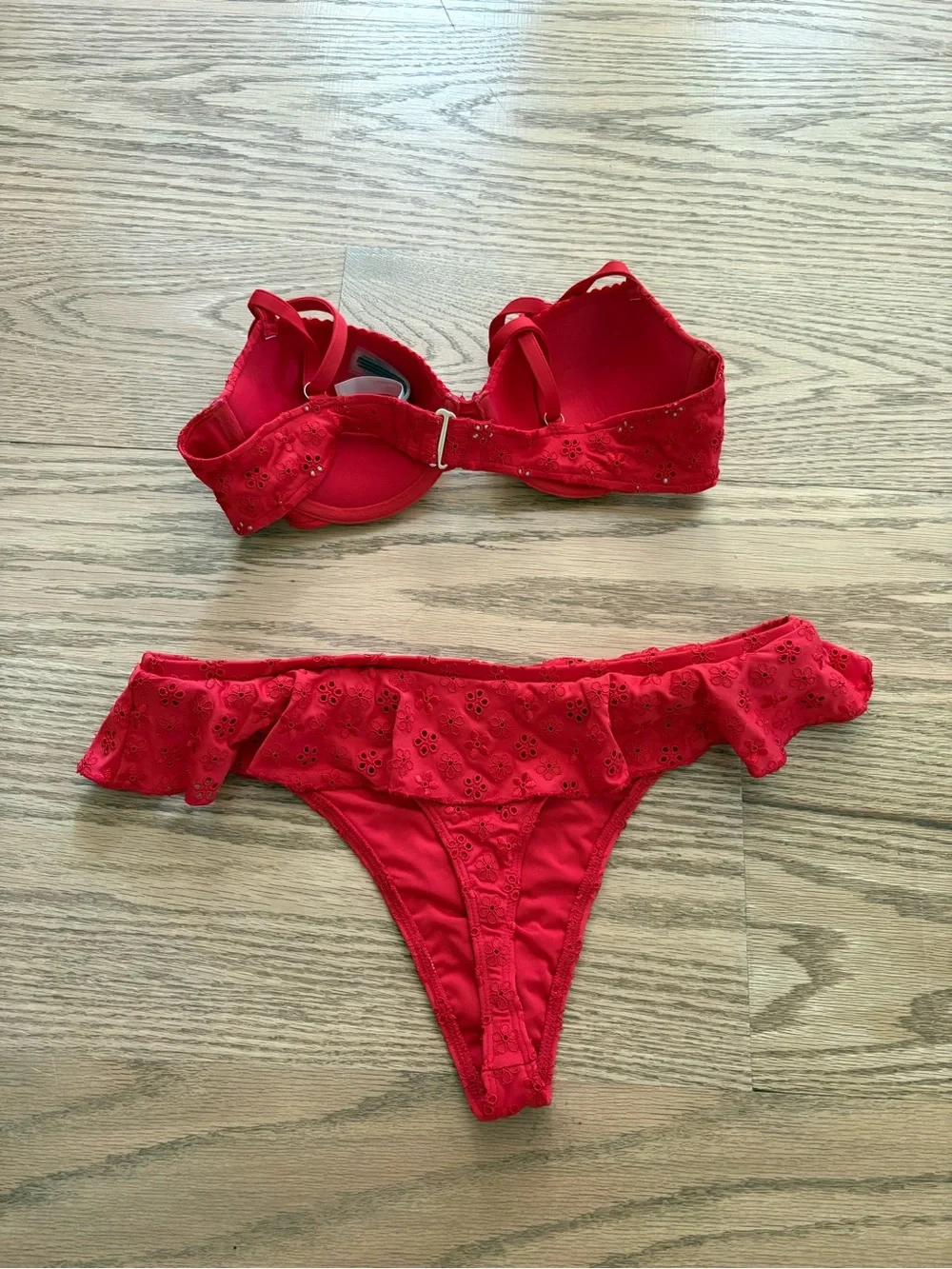Frankie's Bikinis Red Eyelet Ruffle Bikini Set